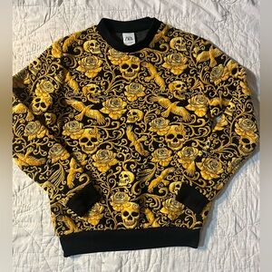 Zara Men Jumper Gold Jacquard AOP Animal Fantasy Skull Halloween Size Small
